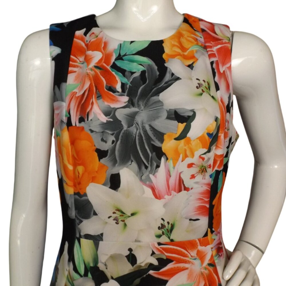 CALVIN KLEIN Dress, 12, Multicolor Floral, Sleeveless A-Line, Zips, Bold print - Picture 2 of 11